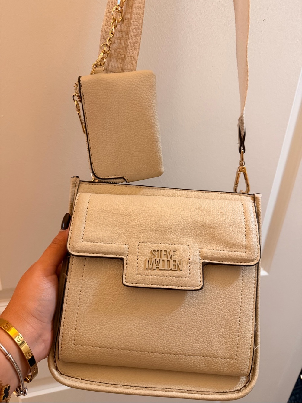 Steve Madden Cream Crossbody Bag with Detachable Pouch